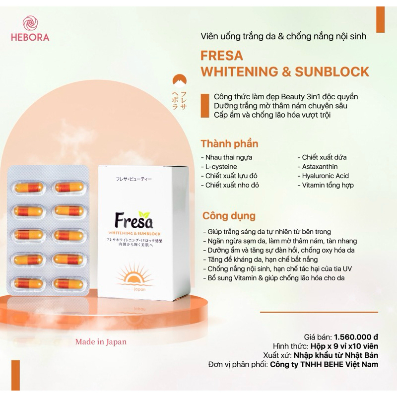 Combo 3 hộp viên uống trắng da và chống nắng nội sinh Fresa Whitening &Sunblock.