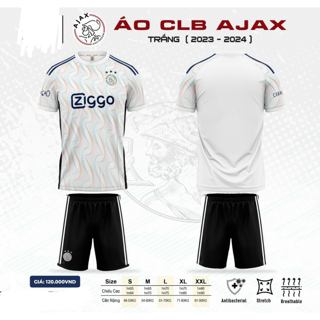 Bộ Đồ Đá Banh CLB Ajax màu Trắng
