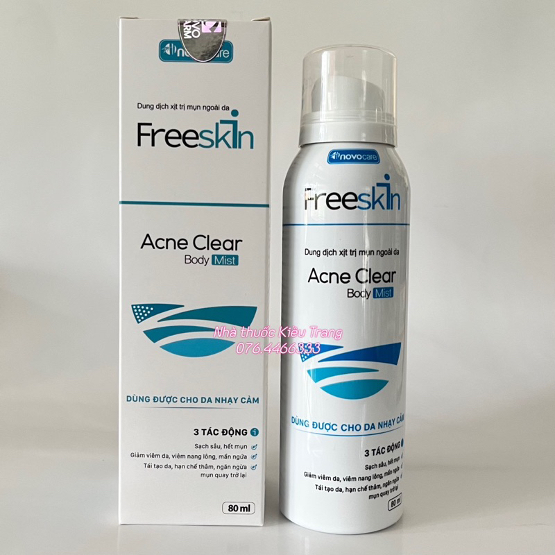 Xịt mụn Freeskin - Xịt mụn lưng, viêm nang lông, dày sừng nang lông, viêm da, sạch mụn, mờ thâm, sáng da 80ml