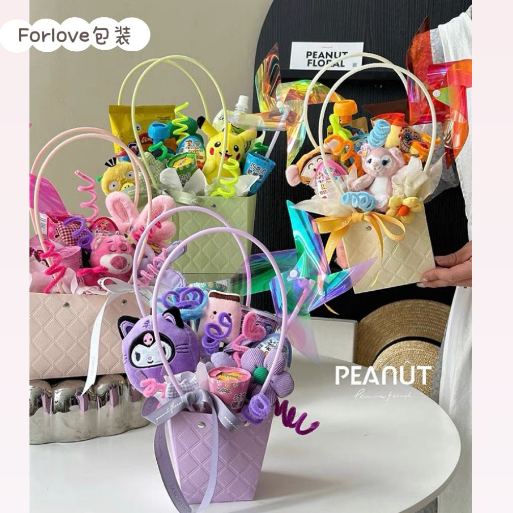 SÉT 5 Túi , Giỏ giấy giả da họa tiết caro cắm hoa . Làm GIỏ quà hàn quốc chống thấm nước đẹp sang chảnh _LM88