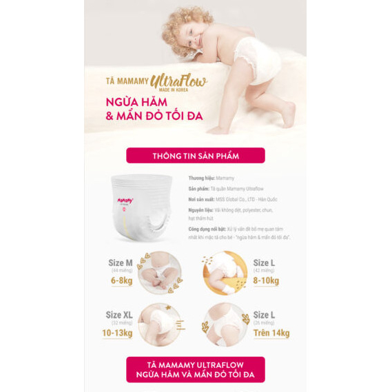 Túi 3 miếng tã quần Mamamy Ultraflow size 9 -13kg