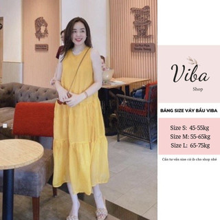 Đầm bầu dáng dài kiểu nữ tính màu vàng