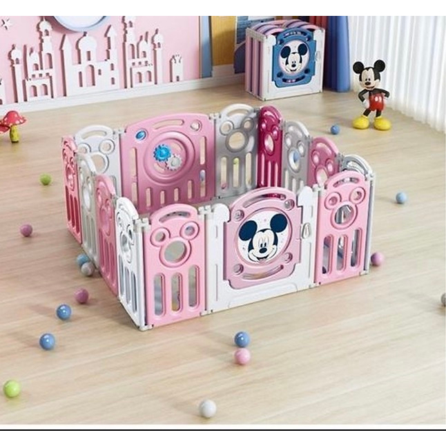 Quây Cũi Nhựa Cho Bé YUGENZI, Mẫu Mickey, Chất Liệu Nhựa Nguyên Sinh, Size 1m5 x 1m9, 14 Tấm Nhỏ + 2 Tấm Lớn Kèm Quà