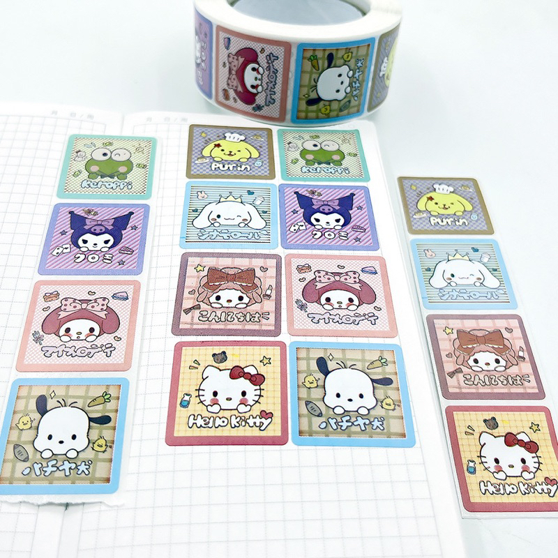 Cuộn 500 sticker khen thưởng hoạt hình ngộ nghĩnh, tem dán sticker thank you gói hàng nhiều mẫu mã cute