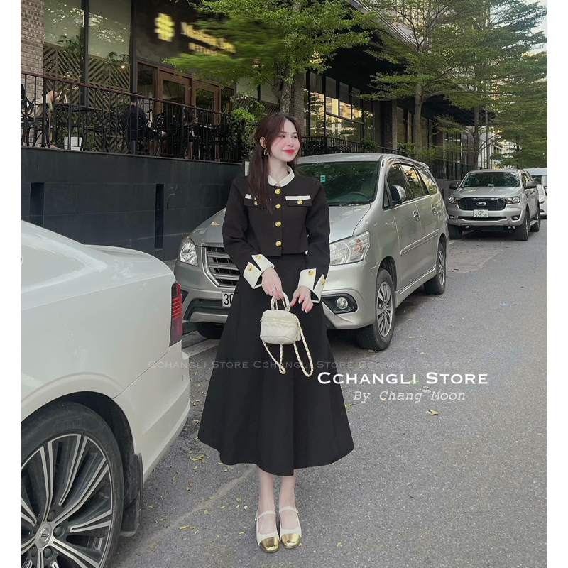 SET ÁO SƠ MI VIỀN KÈM CHÂN VÁY MIDI