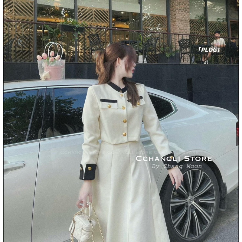 SET ÁO SƠ MI VIỀN KÈM CHÂN VÁY MIDI