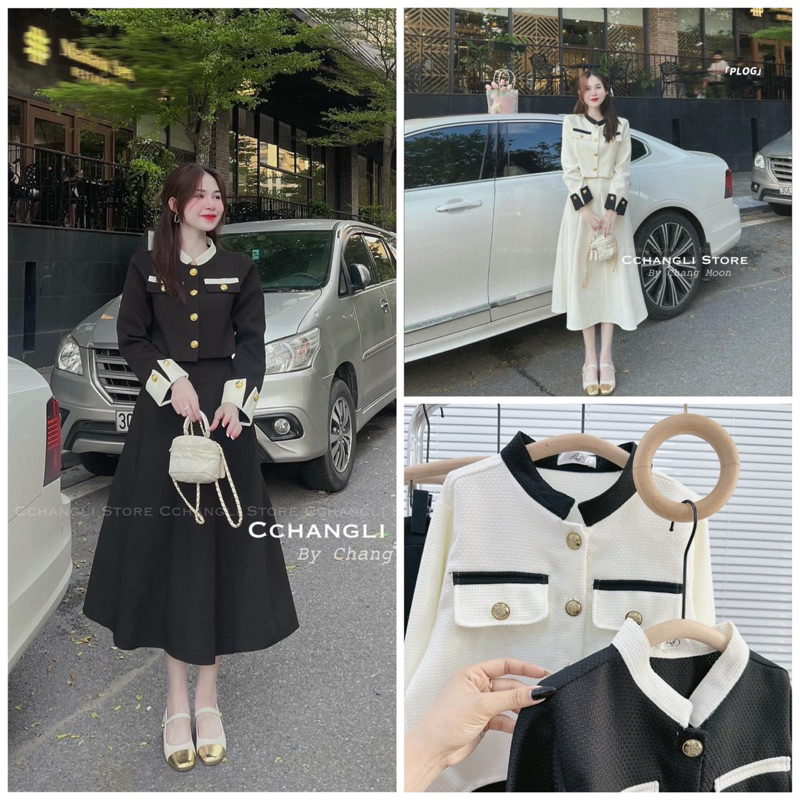 SET ÁO SƠ MI VIỀN KÈM CHÂN VÁY MIDI