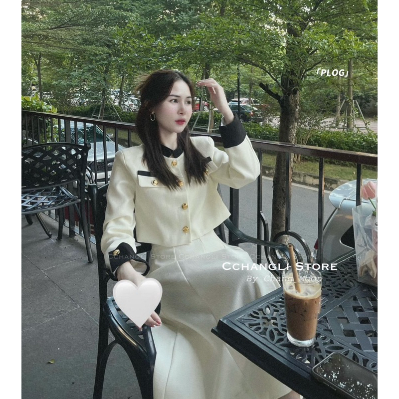 SET ÁO SƠ MI VIỀN KÈM CHÂN VÁY MIDI