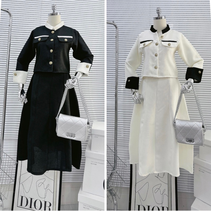 SET ÁO SƠ MI VIỀN KÈM CHÂN VÁY MIDI