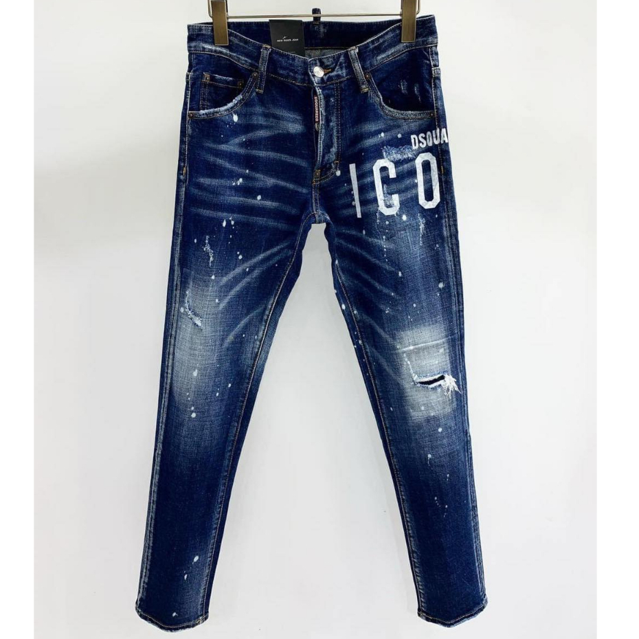 Quần DSQ2 ICon Jean Xanh Vẩy Sơn Quần Bò DSQUARED Vẩy Sơn Xanh Sáng Chất Co Giãn Phối Loang đẹp