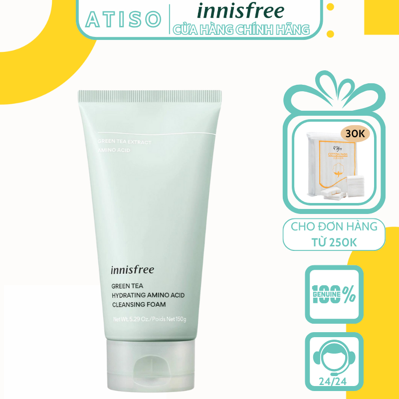 Sữa rửa mặt dưỡng ẩm da innisfree Green Tea Amino Cleansing Foam 150g