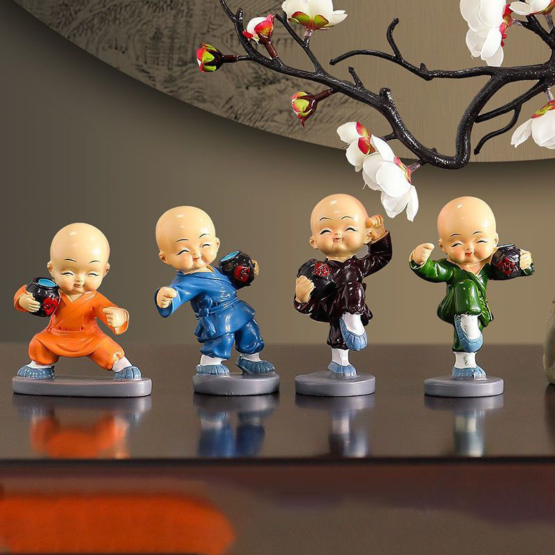 Bộ 4 chú tiều Kung Fu trang trí tap lô ô tô, trang trí bàn làm việc, trang trí tiểu cảnh, góc học tập.