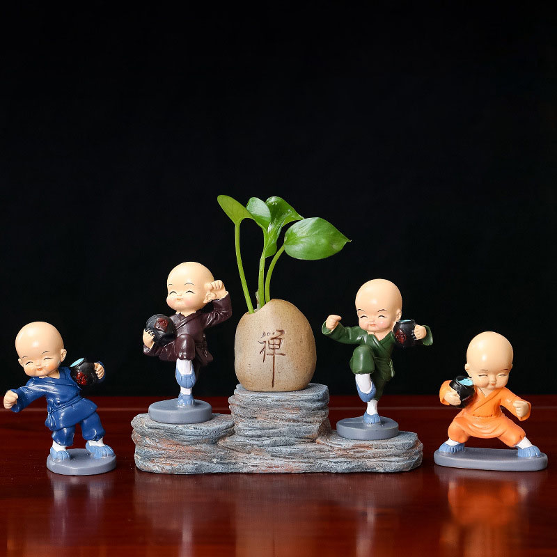 Bộ 4 chú tiều Kung Fu trang trí tap lô ô tô, trang trí bàn làm việc, trang trí tiểu cảnh, góc học tập.