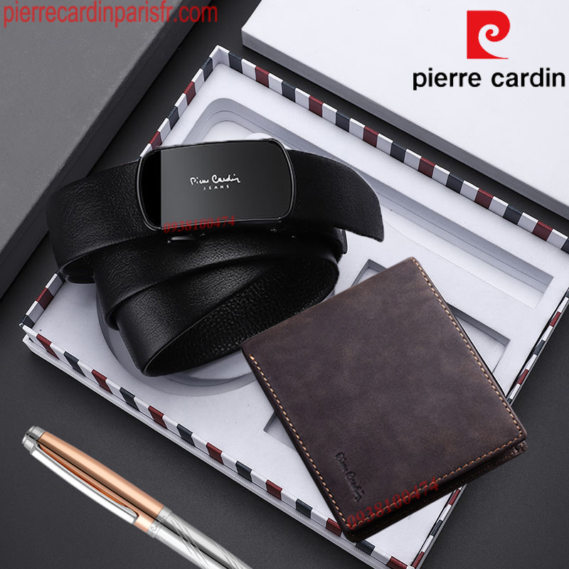 Combo thắt lưng ví Pierre Cardin chính hãng da bò thật khóa tự động SETPC36