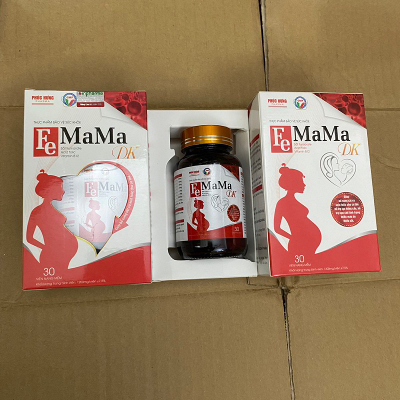 Hộp 30 Viên uống bổ máu bổ sung sắt Acid Folic cho cơ thể FE MAMA DK - bổ sung sắt cho phụ nữ có thai và cho con bú
