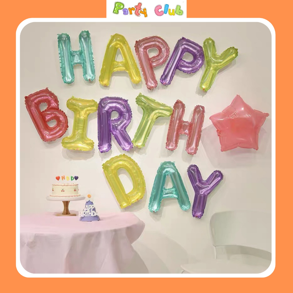 Bộ bóng chữ happy birthday màu pha lê nhiều màu trang trí sinh nhật
