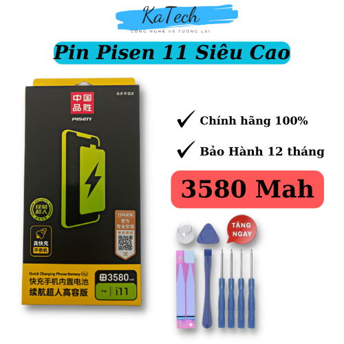  Pin Pisen cho ip 11 dung lượng siêu cao 3580 Mah 