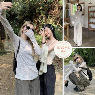 Áo len muối tiêu montoghi mỏng cổ tròn dài tay xuyên thấu sexy. Áo len mỏng xuyên thấu tôn dáng