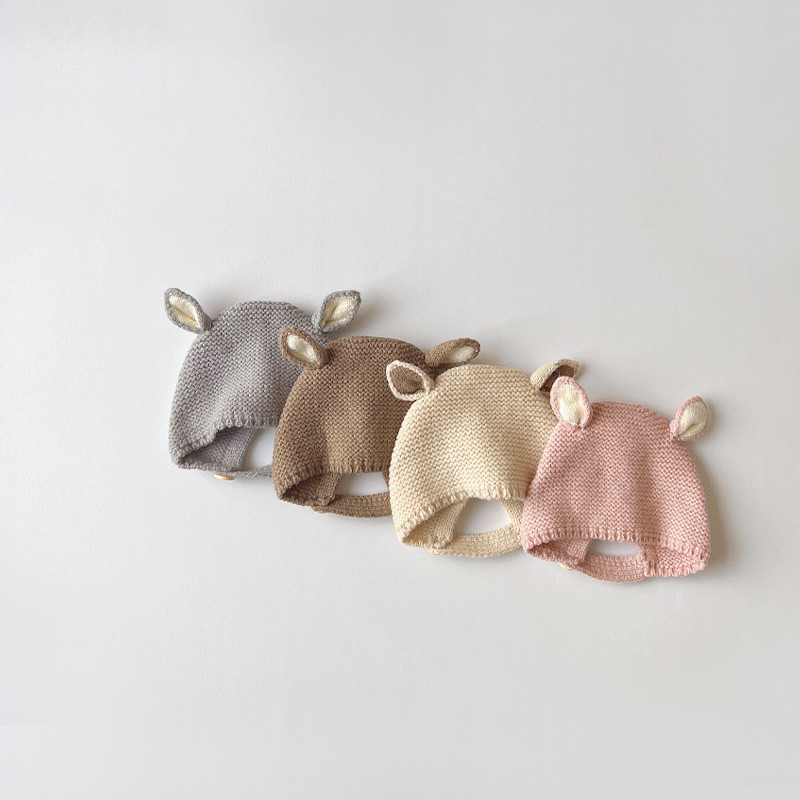 Mũ trùm len dệt 2 tai cho bé