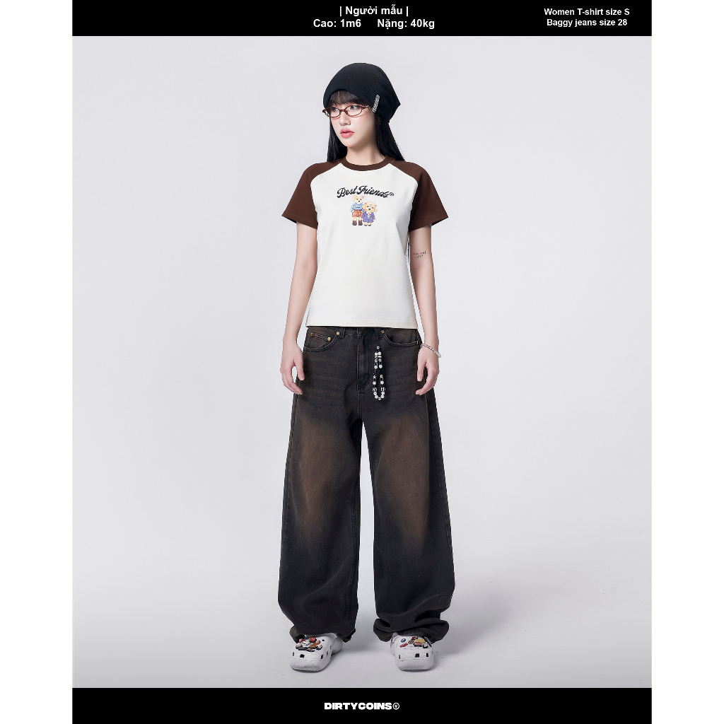 Áo Thun DirtyCoins Puppies Raglan Women T-shirt - Cream/Brown