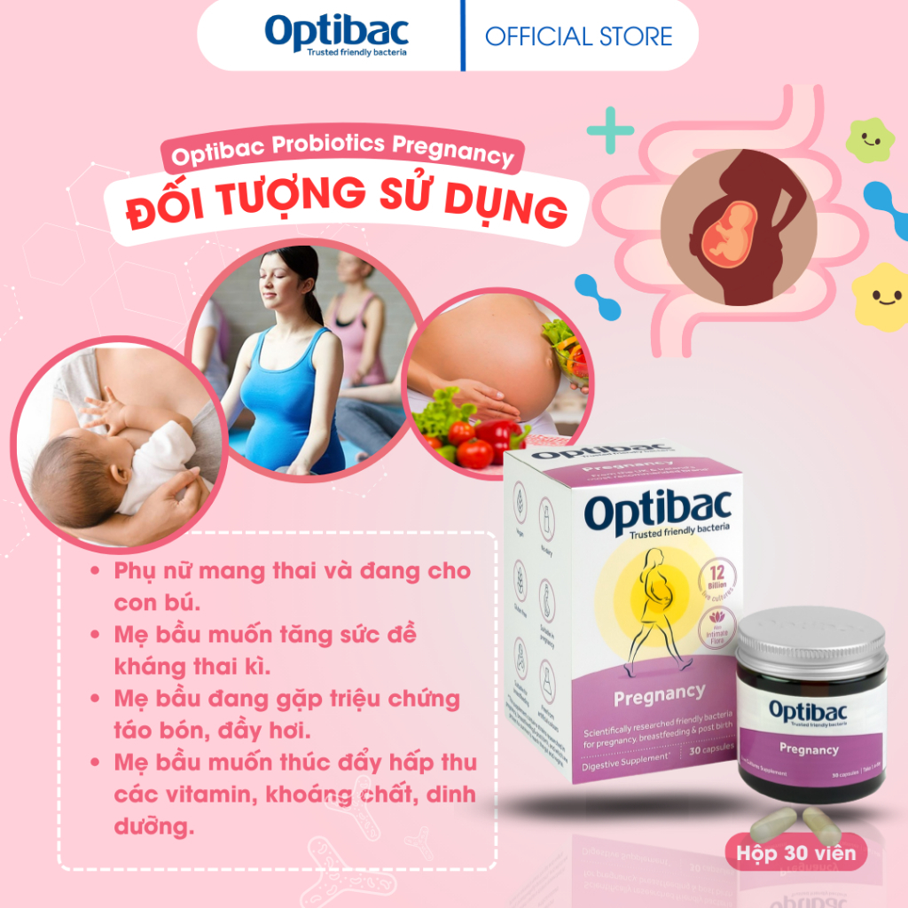 Chăm sóc sức khỏe với Optibac Pregnancy 30 viên cho mẹ bầu và cho con bú cân bằng hệ vi sinh đường ruột