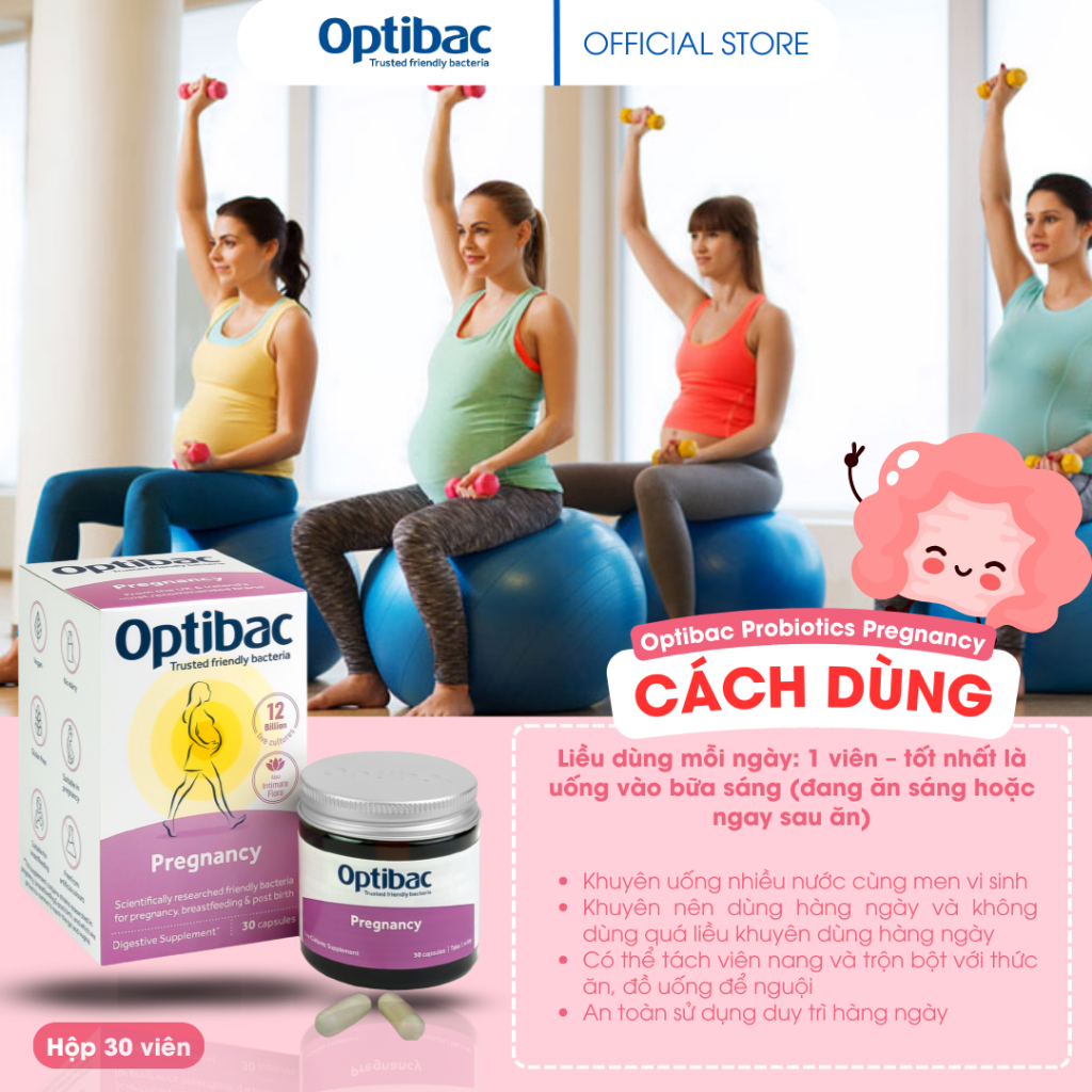 Chăm sóc sức khỏe với Optibac Pregnancy 30 viên cho mẹ bầu và cho con bú cân bằng hệ vi sinh đường ruột