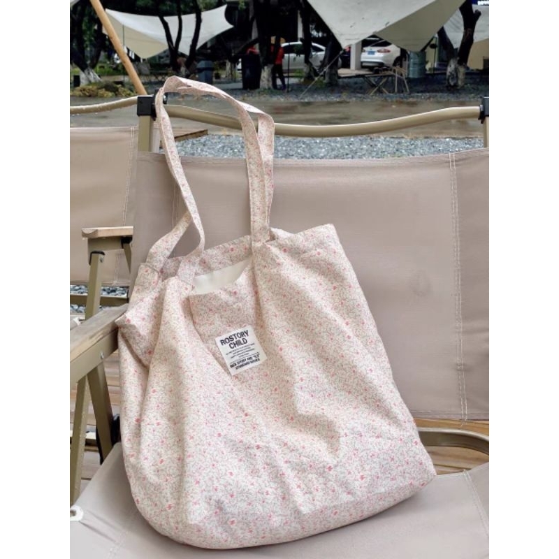 (CÓ SẴN) Túi vải cotton mỏng nhẹ, may 2 lớp đeo vai hoạ tiết hoa nhí Vintage Phong cách Hàn Quốc (41 x 40cm) | BigBuy360 - bigbuy360.vn