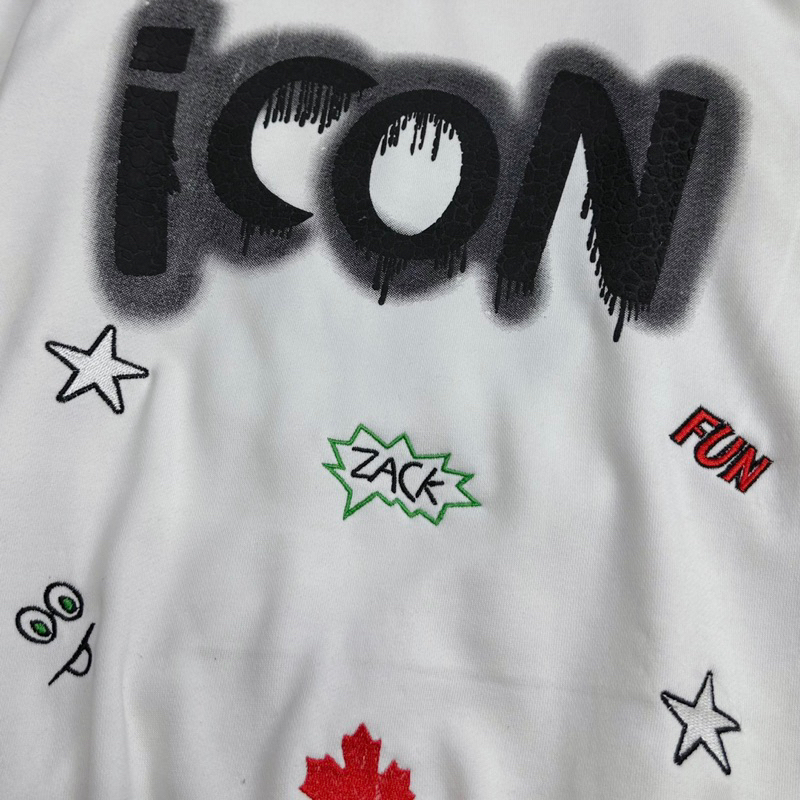 Áo nỉ Sweater nam nữ Dsq2 nỉ chân cua in chữ ICON đốm loang ngực in hình sticker sao lá chữ-- hotrenrd 2023
