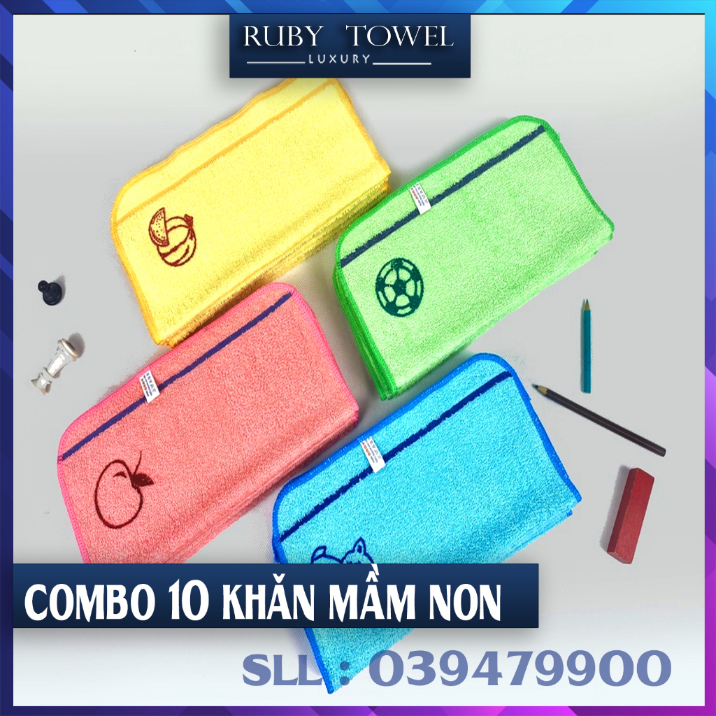 Combo sieu rẻ 10 khăn mầm non màu in kí hiệu