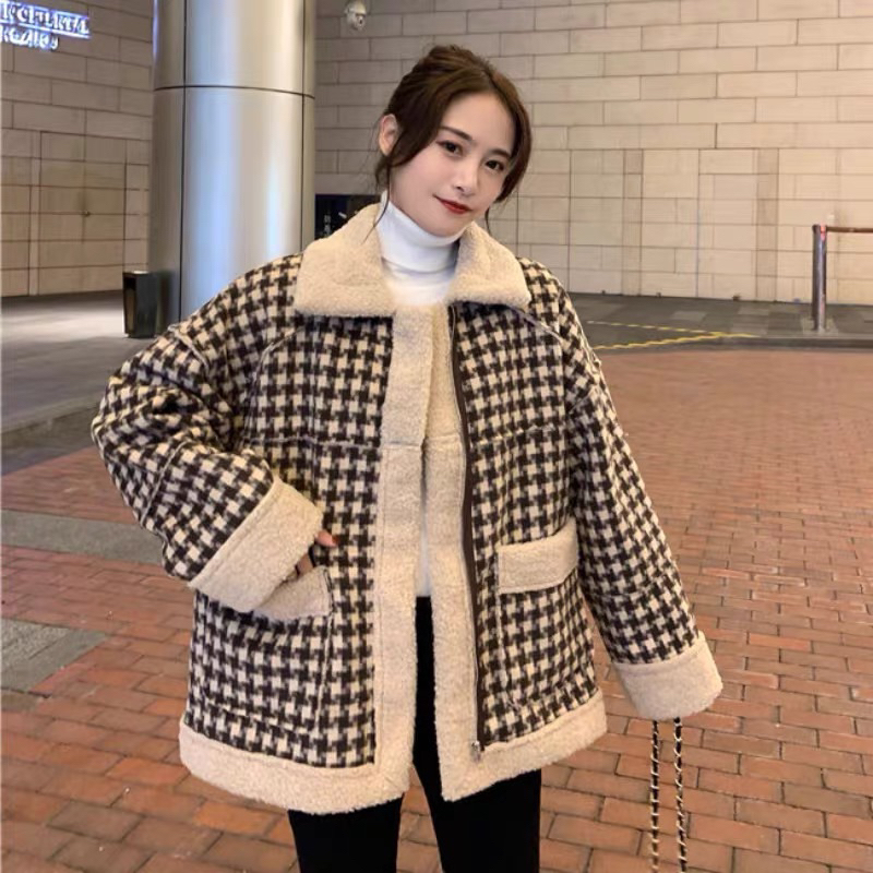 Áo Khoác Dạ Kẻ Lót Lông Cừu Dày Dặn Form To_Haxuanstore