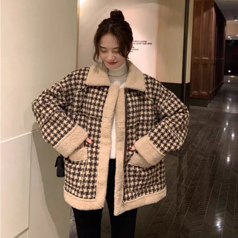 Áo Khoác Dạ Kẻ Lót Lông Cừu Dày Dặn Form To_Haxuanstore