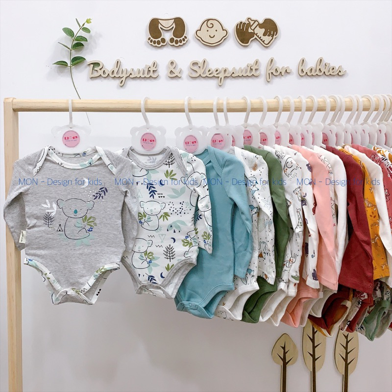 Bodysuit vải ORGANIC COTTON bộ body chip dài tay hàng xuất các hã.ng Petit.Beguin, Seed, Old.Navy cho bé