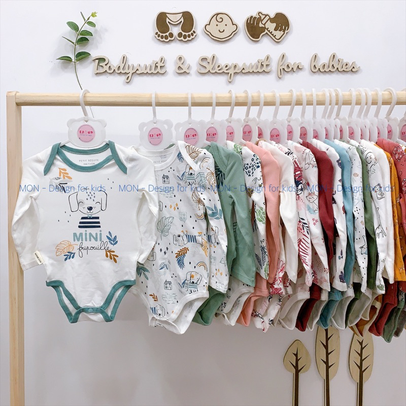 Bodysuit vải ORGANIC COTTON bộ body chip dài tay hàng xuất các hã.ng Petit.Beguin, Seed, Old.Navy cho bé
