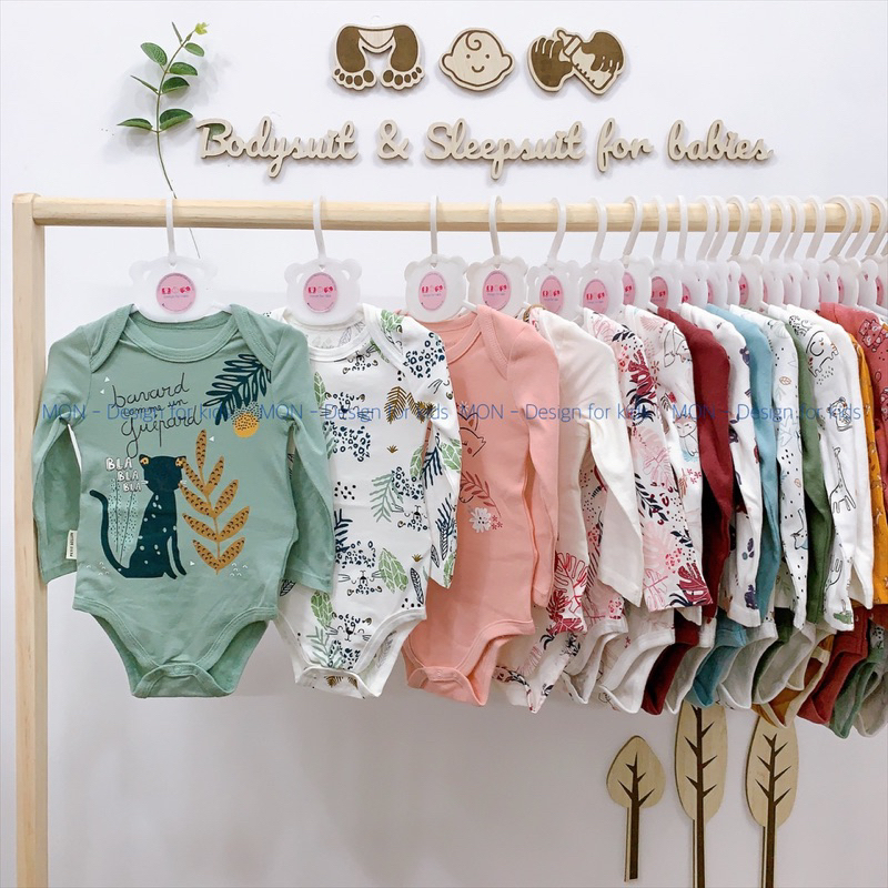 Bodysuit vải ORGANIC COTTON bộ body chip dài tay hàng xuất các hã.ng Petit.Beguin, Seed, Old.Navy cho bé
