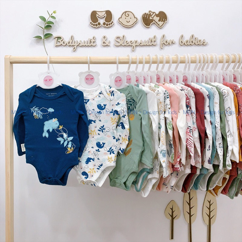 Bodysuit vải ORGANIC COTTON bộ body chip dài tay hàng xuất các hã.ng Petit.Beguin, Seed, Old.Navy cho bé