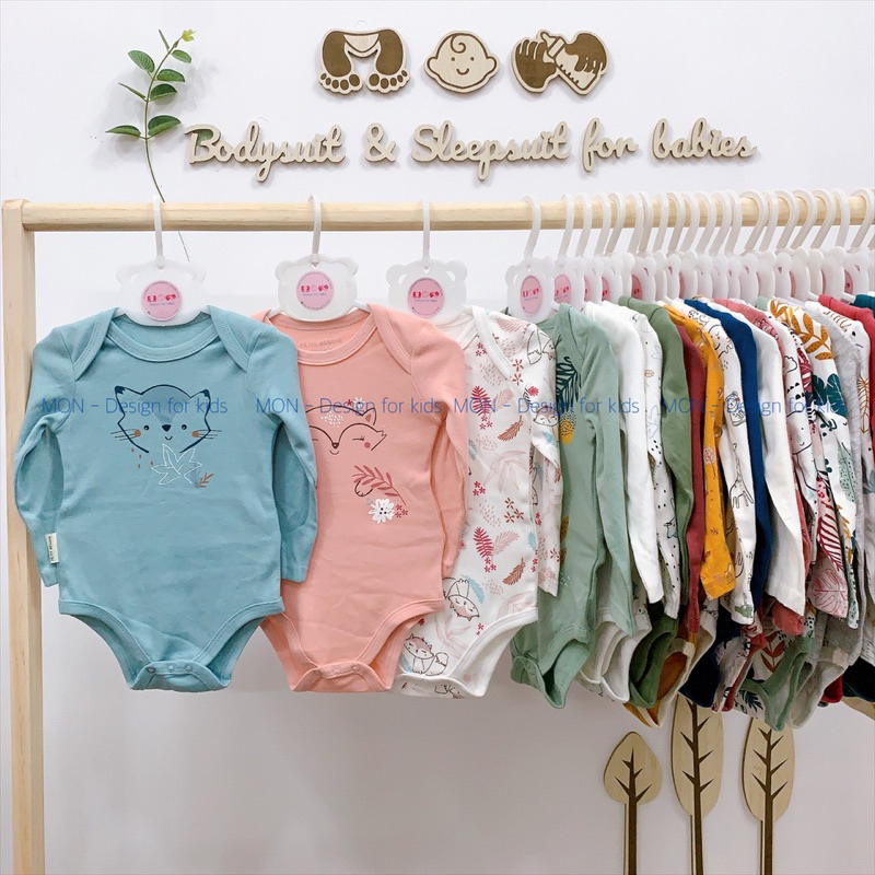 Bodysuit vải ORGANIC COTTON bộ body chip dài tay hàng xuất các hã.ng Petit.Beguin, Seed, Old.Navy cho bé