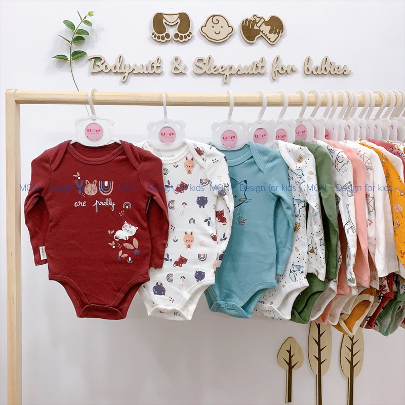 Bodysuit vải ORGANIC COTTON bộ body chip dài tay hàng xuất các hã.ng Petit.Beguin, Seed, Old.Navy cho bé