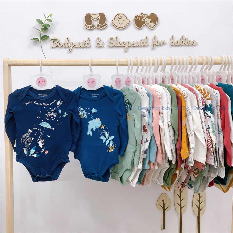 Bodysuit vải ORGANIC COTTON bộ body chip dài tay hàng xuất các hã.ng Petit.Beguin, Seed, Old.Navy cho bé