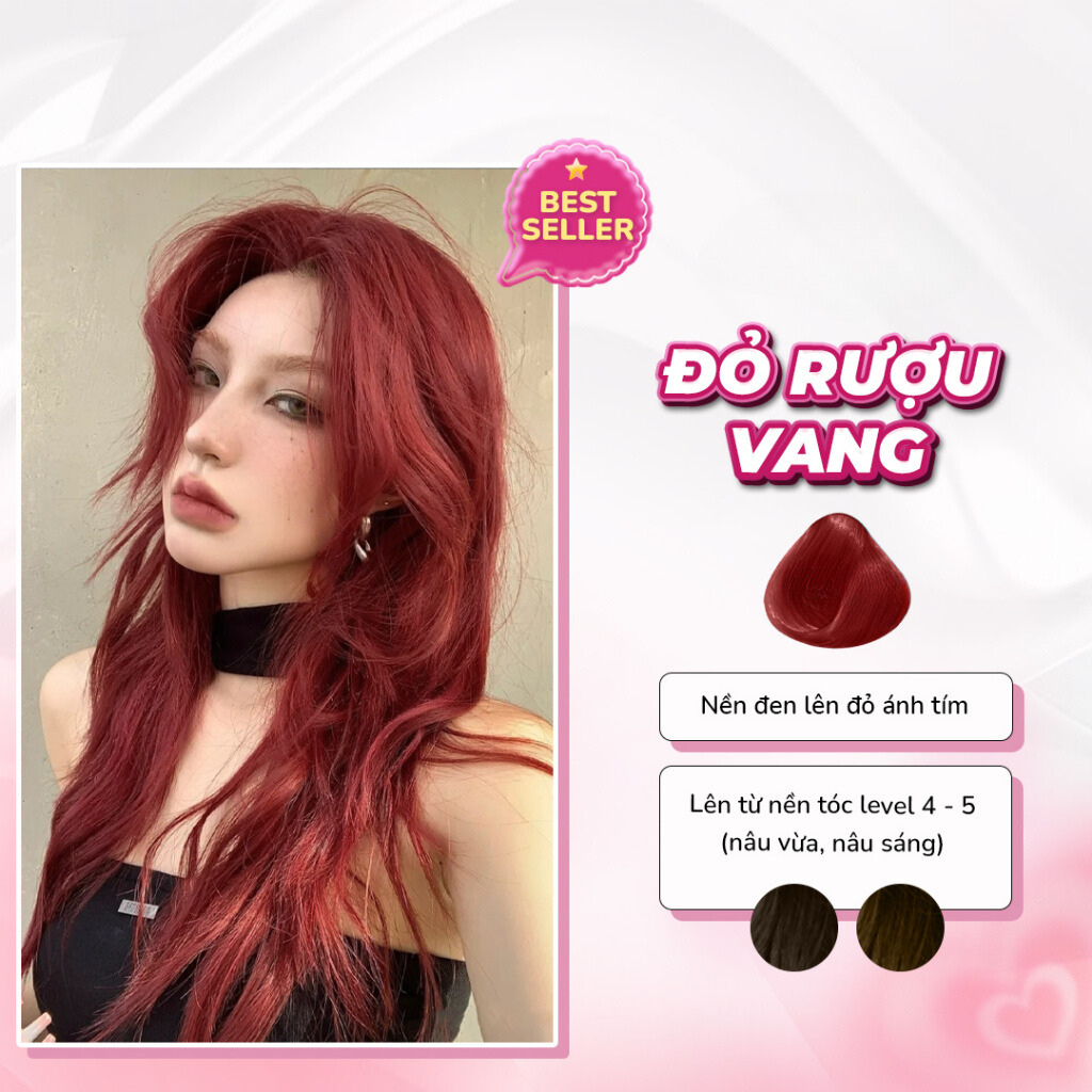 Thuốc nhuộm tóc MÀU ĐỎ RƯỢU VANG không tẩy phong cách Blackpink Hàn Quốc hottrend tặng mũ trùm găng tay May Hair