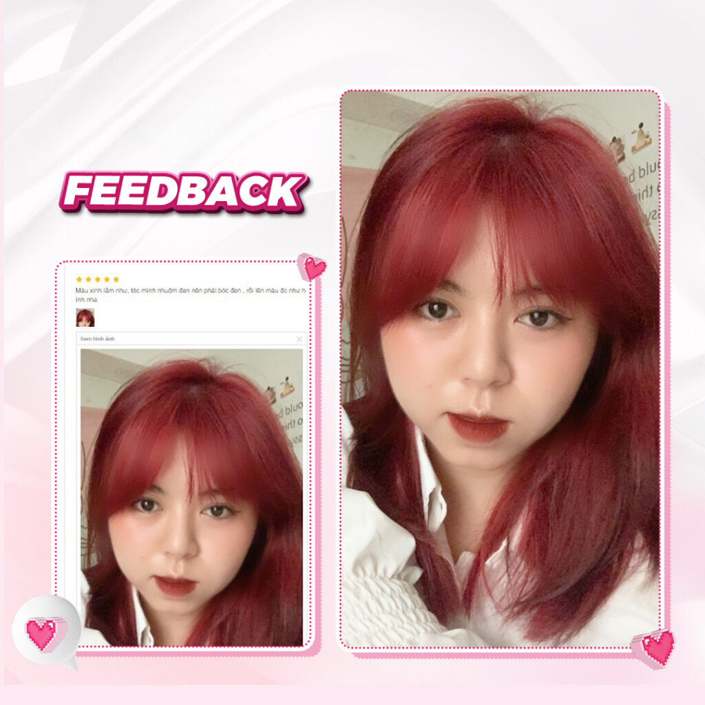 Thuốc nhuộm tóc MÀU ĐỎ RƯỢU VANG không tẩy phong cách Blackpink Hàn Quốc hottrend tặng mũ trùm găng tay May Hair