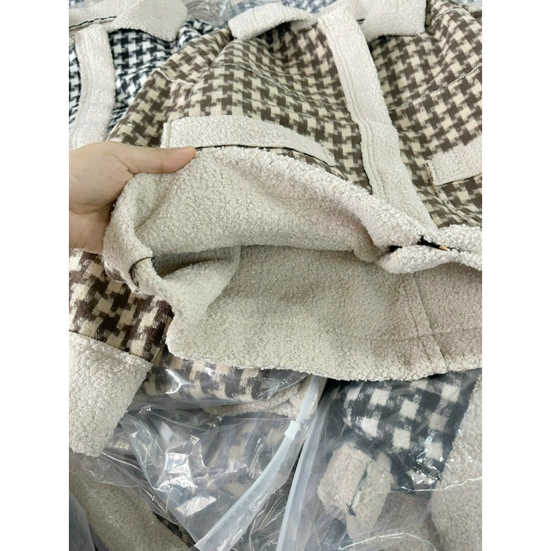 Áo Khoác Dạ Kẻ Lót Lông Cừu Dày Dặn Form To_Haxuanstore