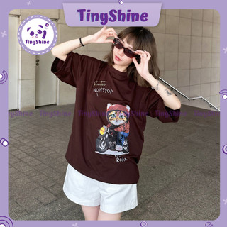 Áo Unisex Tay Ngắn Form Rộng Cổ Tròn Thoải Mái In Nổi Mèo NONSTOP ON THE ROAD Độc Đáo Hài Hước (TinyShine)