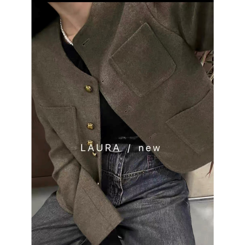 Áo Dạ  Dáng Ngắn , Áo Khoác Dạ cài nút có túi phong cách tiểu thư Hàn Quốc - immin.h