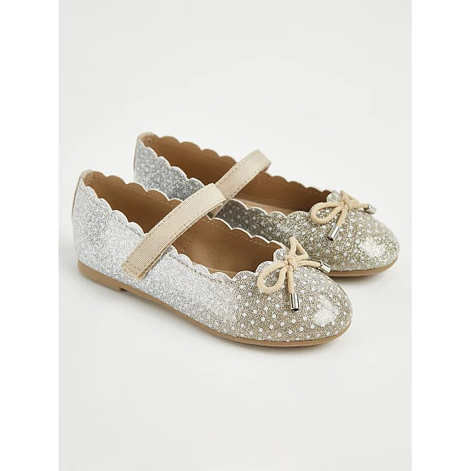 Giày búp bê kim tuyến hoa bạc gold George_UK authentic