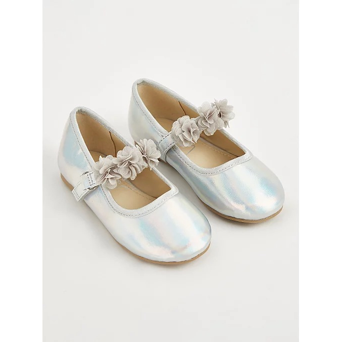 Giày búp bê kim tuyến hoa bạc gold George_UK authentic