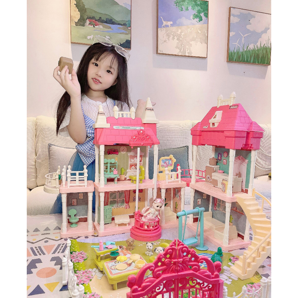 Đồ Chơi Lắp Ráp Ngôi Nhà Búp Bê - Villa Biệt Thự Công Chúa Barbie Kích Thước Lớn Dễ Thương Cho Bé Gái