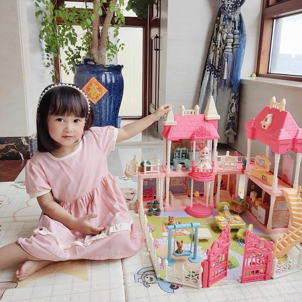 Đồ Chơi Lắp Ráp Ngôi Nhà Búp Bê - Villa Biệt Thự Công Chúa Barbie Kích Thước Lớn Dễ Thương Cho Bé Gái