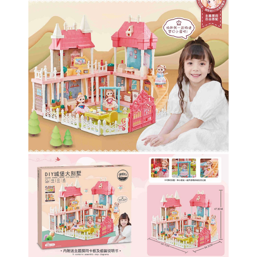 Đồ Chơi Lắp Ráp Ngôi Nhà Búp Bê - Villa Biệt Thự Công Chúa Barbie Kích Thước Lớn Dễ Thương Cho Bé Gái