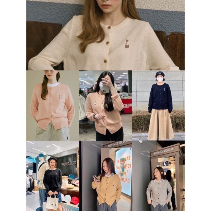 Áo cardigan len dệt kim thêu gấu Whoau tay dài