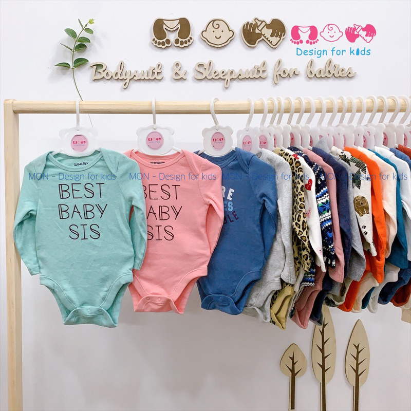 Bodysuit hàng xuất dư Old.Navy bộ body chip dài tay vải ORGANIC COTTON cao cấp mềm mát cho bé